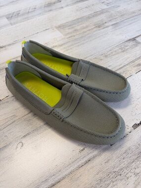 Rothy's Men's Gray Green Canvas Penny Loafers with Neon Yellow Insole